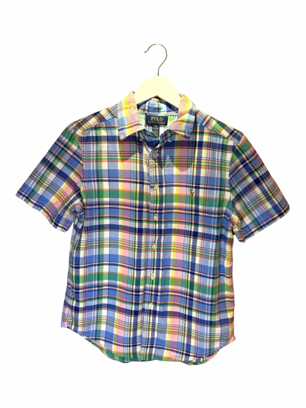 Polo Ralph Lauren Pastel Plaid Shirt Short Sleeve Button Down Size Large 14-16